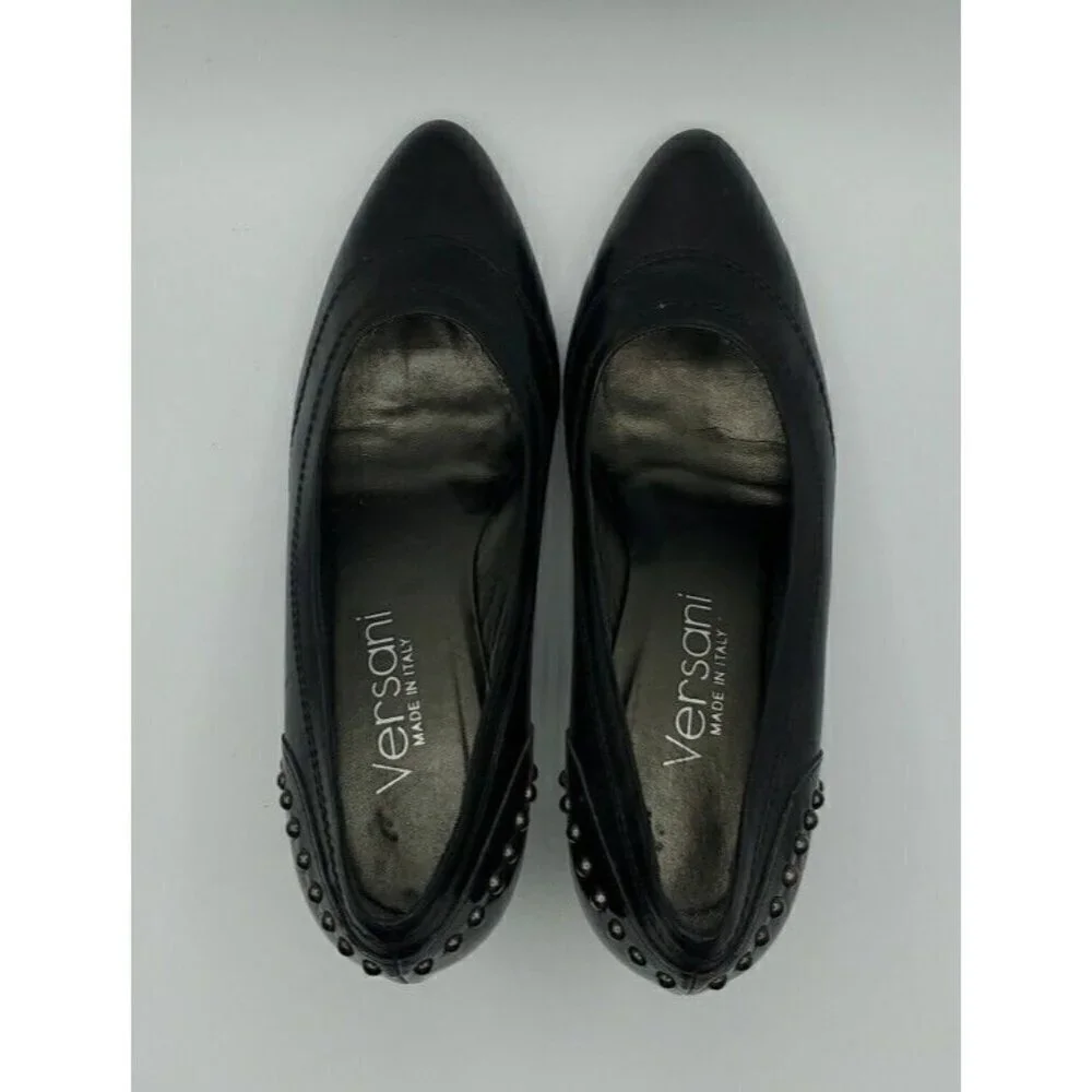 Versani Women's Black  Leather Studded Patent Leather Heels Size 8.5 B